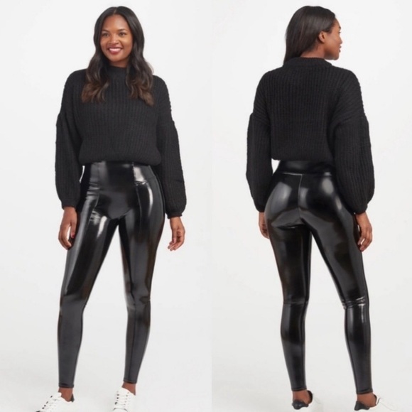 SPANX faux patent leather leggings black SIZE XL 1295 - Picture 4 of 9